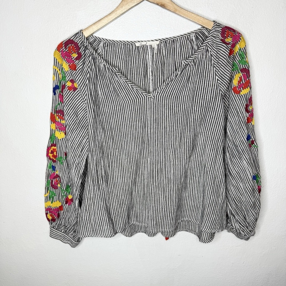 Floreat Soleil‎ Floral Embroidered Peasant Top Tassels Womens Small Blouse Boho